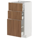 METOD / MAXIMERA Base cabinet with 3 drawers, white/Tistorp brown walnut effect, 40x37 cm