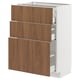 METOD / MAXIMERA Base cabinet with 3 drawers, white/Tistorp brown walnut effect, 60x37 cm