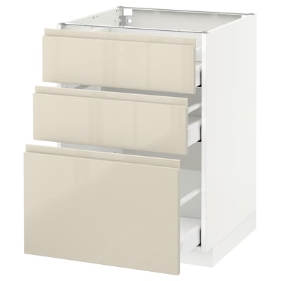 METOD / MAXIMERA Base cabinet with 3 drawers, white/Voxtorp high-gloss light beige, 60x60 cm