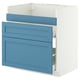 A light blue kitchen drawer unit. It has three drawers, a modern design, and is mostly made of wood.