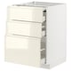 METOD / MAXIMERA Bc w pull-out work surface/3drw, white/Voxtorp high-gloss light beige, 60x60 cm