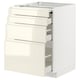 METOD / MAXIMERA Bc w pull-out work surface/3drw, white/Voxtorp high-gloss light beige, 60x60 cm