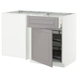 METOD / MAXIMERA Corner base cab w drawer and p-out, white/Bodbyn grey, 128x68 cm