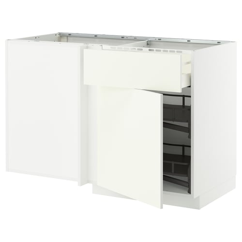 Ikea METOD kitchen unit in white with pull-out shelf, modern minimalist design.