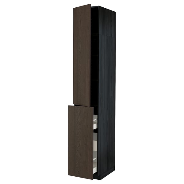 METOD / MAXIMERA Hc w p-o func 3drw/1dr/2shlv, black/Sinarp brown, 40x60x240 cm