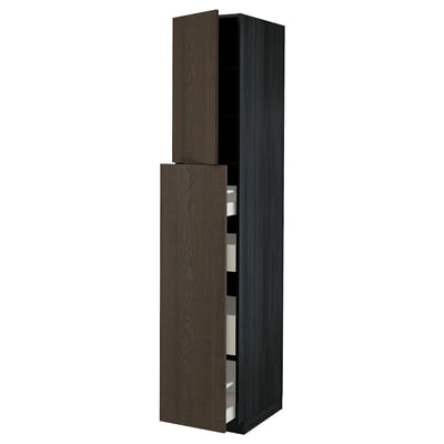 METOD / MAXIMERA Hc w p-o func 4drw/1dr/2shlv, black/Sinarp brown, 40x60x220 cm