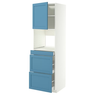 METOD / MAXIMERA Hi cab f micro combi w door/3 drwrs, white/Lerhyttan blue, 60x60x200 cm
