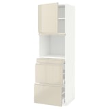 METOD / MAXIMERA Hi cab f micro combi w door/3 drwrs, white/Voxtorp high-gloss light beige, 60x60x200 cm