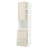 METOD / MAXIMERA Hi cab f micro combi w door/3 drwrs, white/Voxtorp high-gloss light beige, 60x60x240 cm