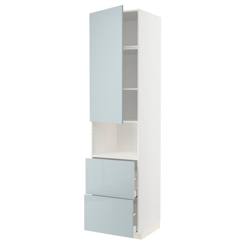 Modern light blue kitchen cabinet with drawers and open shelf - METOD system.