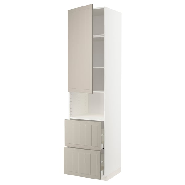 METOD / MAXIMERA Hi cab f micro w door/2 drawers, white/Stensund beige, 60x60x240 cm