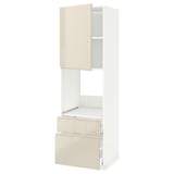 METOD / MAXIMERA Hi cab f ov w dr/2 frnt/1 m/1 h drw, white/Voxtorp high-gloss light beige, 60x60x200 cm
