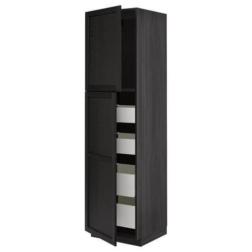 An open black kitchen cabinet with multiple shelves, part of the METOD kitchen system.