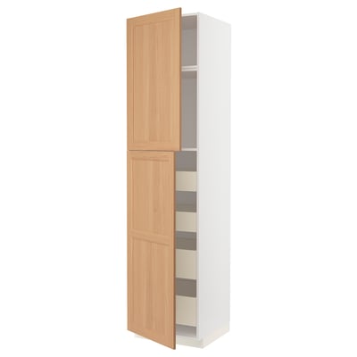 METOD / MAXIMERA Hi cab w 2 doors/4 drawers, white/Vedhamn oak, 60x60x240 cm