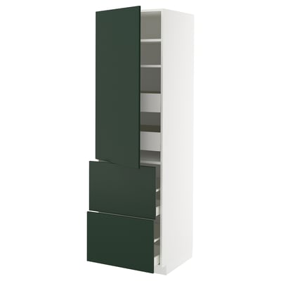METOD / MAXIMERA Hi cab w shlvs/4 drawers/dr/2 frnts, white/Havstorp deep green, 60x60x200 cm