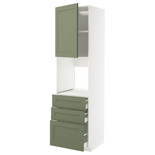 Green METOD kitchen units: high & drawers, modern.