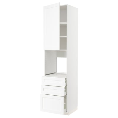 A white METOD kitchen cabinet with drawers and shelves.