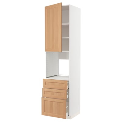 METOD / MAXIMERA High cab f oven w door/3 drawers, white/Vedhamn oak, 60x60x240 cm