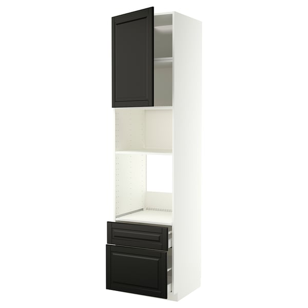 METOD / MAXIMERA High cabinet f built-in appliances, white/Bodbyn black, 60x60x240 cm