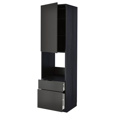 METOD / MAXIMERA High cabinet f oven+door/2 drawers, black/Nickebo matt anthracite, 60x60x220 cm