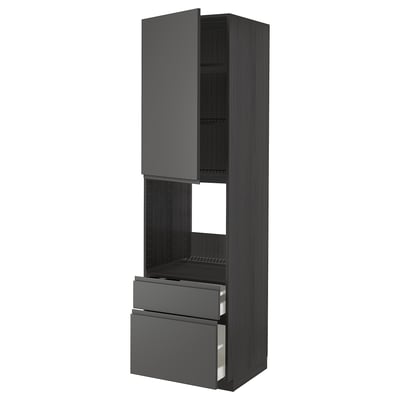 METOD / MAXIMERA High cabinet f oven+door/2 drawers, black/Voxtorp dark grey, 60x60x220 cm