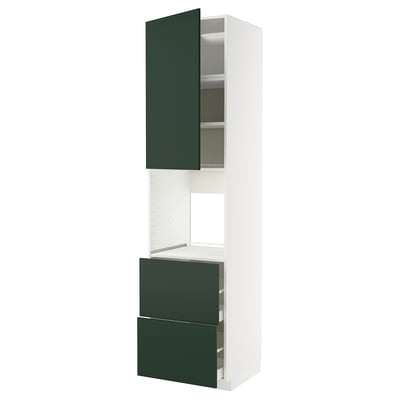 METOD / MAXIMERA High cabinet f oven+door/2 drawers, white/Havstorp deep green, 60x60x240 cm