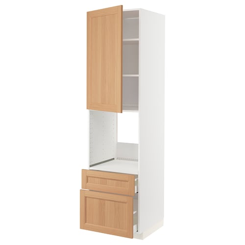 METOD kitchen unit with oak doors, white frame, 3 shelves, 2 drawers; sleek and modern design.