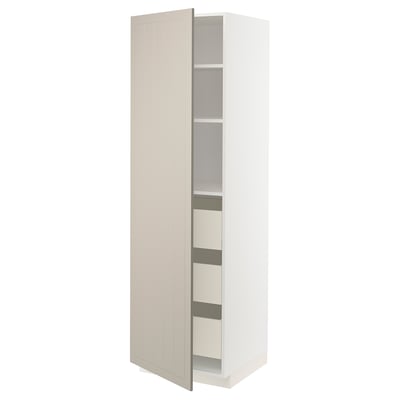 METOD / MAXIMERA High cabinet with drawers, white/Stensund beige, 60x60x200 cm