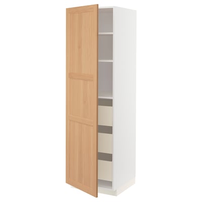 METOD / MAXIMERA High cabinet with drawers, white/Vedhamn oak, 60x60x200 cm