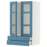 METOD / MAXIMERA Wall cab w 2 glass doors/2 drawers, white/Lerhyttan blue, 60x100 cm