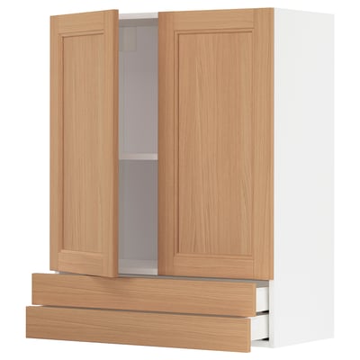 METOD / MAXIMERA Wall cabinet w 2 doors/2 drawers, white/Vedhamn oak, 80x100 cm