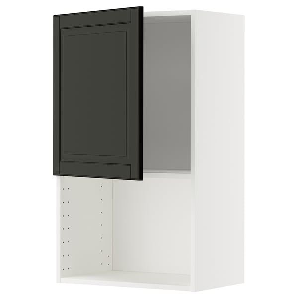 METOD Wall cabinet for microwave oven, white/Bodbyn black, 60x100 cm