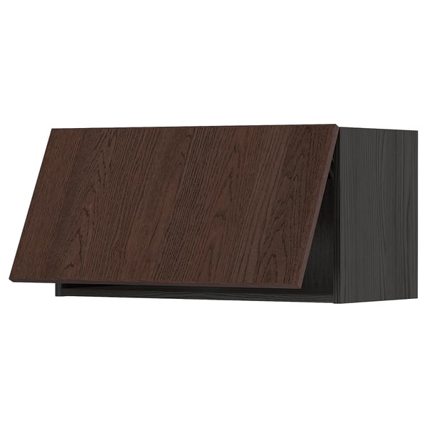 METOD Wall cabinet horizontal w push-open, black/Sinarp brown, 80x40 cm