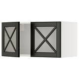 METOD Wall cabinet w 2 glass dr/crossbar., white/Bodbyn black, 80x40 cm