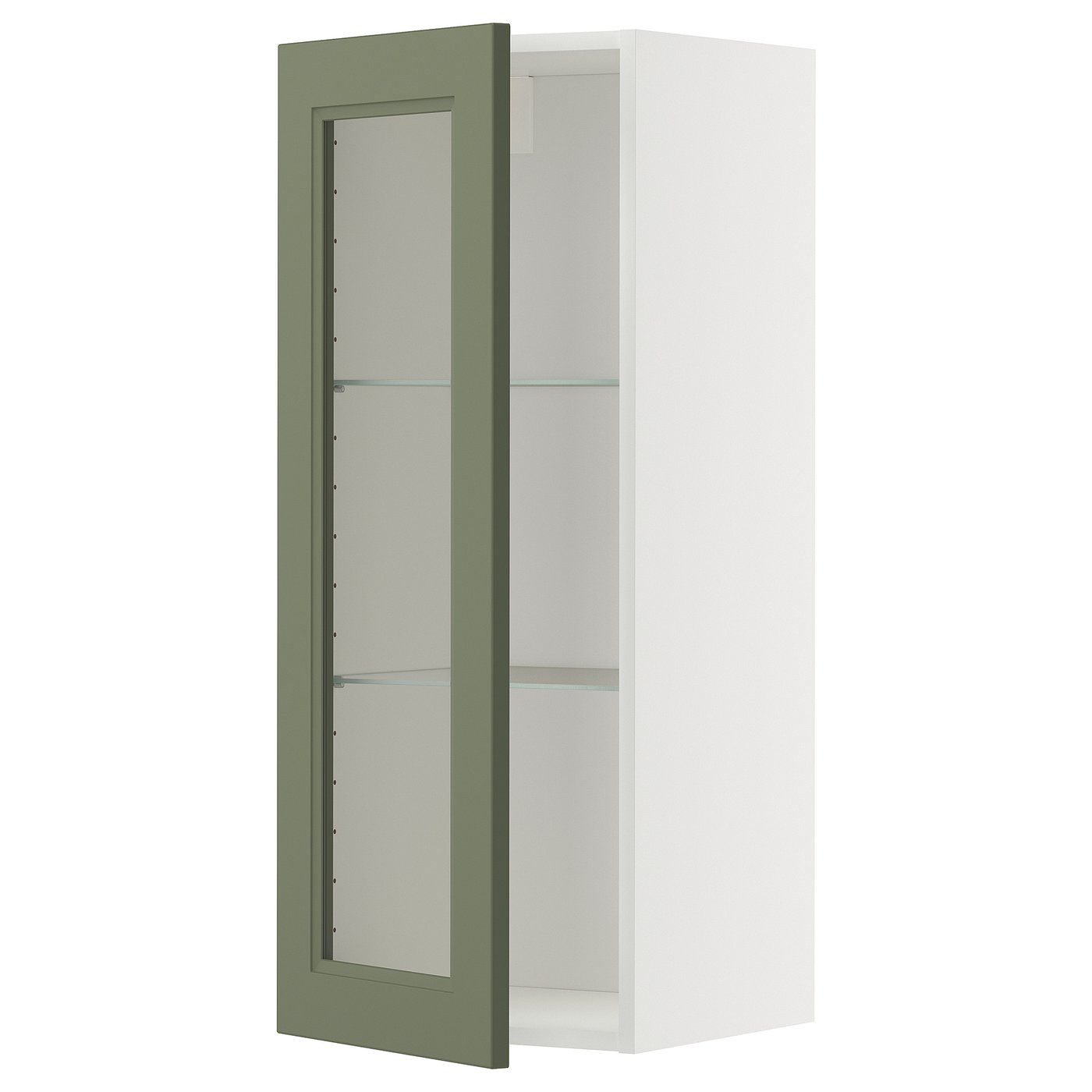 METOD wall cabinet w shelves/glass door, white/Axstad grey-green ...