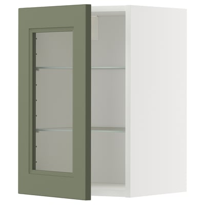 METOD Wall cabinet w shelves/glass door, white/Axstad grey-green, 40x60 cm