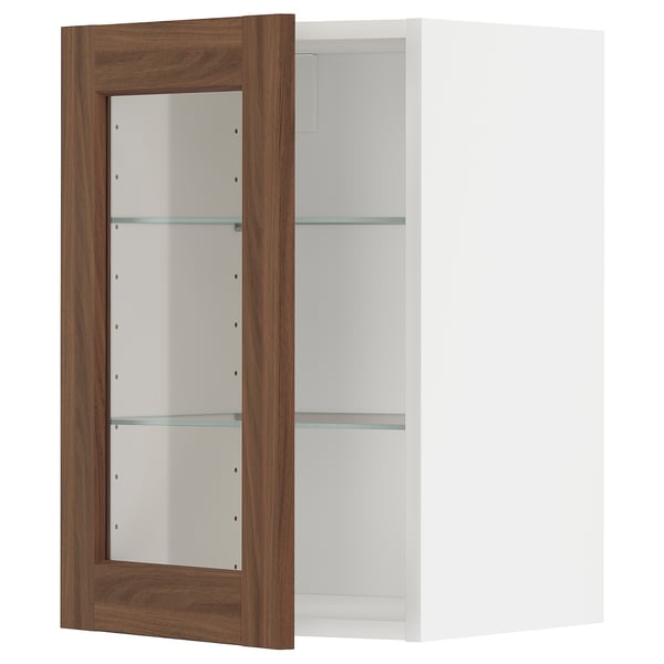 METOD Wall cabinet w shelves/glass door, white Enköping/brown walnut effect, 40x60 cm