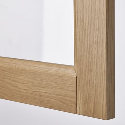 METOD Wall cabinet w shelves/glass door, white/Vedhamn oak, 40x60 cm