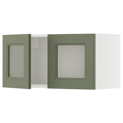 METOD Wall cabinet with 2 glass doors, white/Axstad grey-green, 80x40 cm