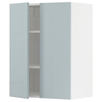 METOD Wall cabinet with shelves/2 doors, white/Kallarp light grey-blue, 60x80 cm