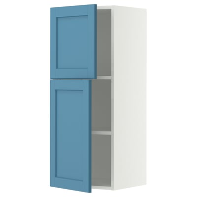 METOD Wall cabinet with shelves/2 doors, white/Lerhyttan blue, 40x100 cm