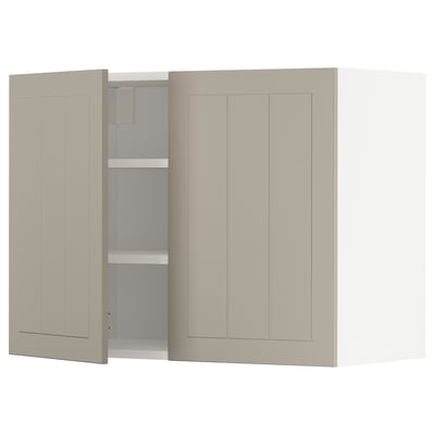 METOD Wall cabinet with shelves/2 doors, white/Stensund beige, 80x60 cm