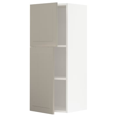 METOD Wall cabinet with shelves/2 doors, white/Stensund beige, 40x100 cm