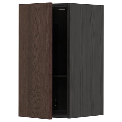 METOD Wall cabinet with shelves, black/Sinarp brown, 30x60 cm