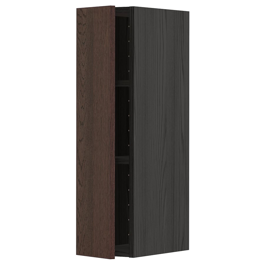 METOD wall with shelves, black/Sinarp brown, 20x80 cm IKEA