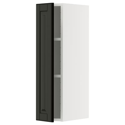 METOD Wall cabinet with shelves, white/Bodbyn black, 20x80 cm