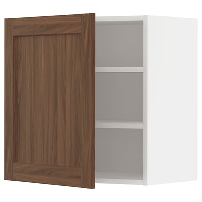 METOD Wall cabinet with shelves, white Enköping/brown walnut effect, 60x60 cm