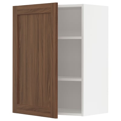 METOD Wall cabinet with shelves, white Enköping/brown walnut effect, 60x80 cm