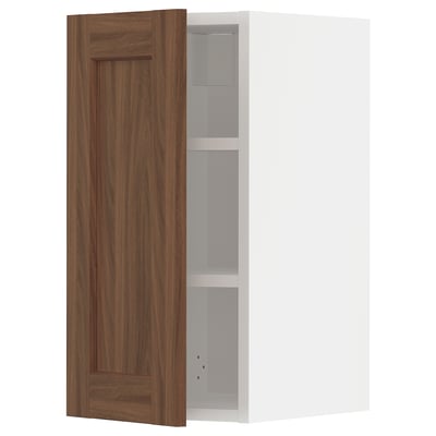 METOD Wall cabinet with shelves, white Enköping/brown walnut effect, 30x60 cm