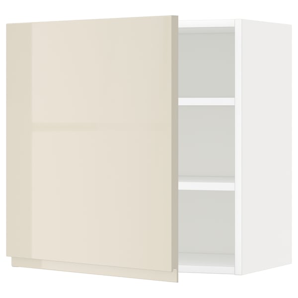 METOD Wall cabinet with shelves, white/Voxtorp high-gloss light beige, 60x60 cm